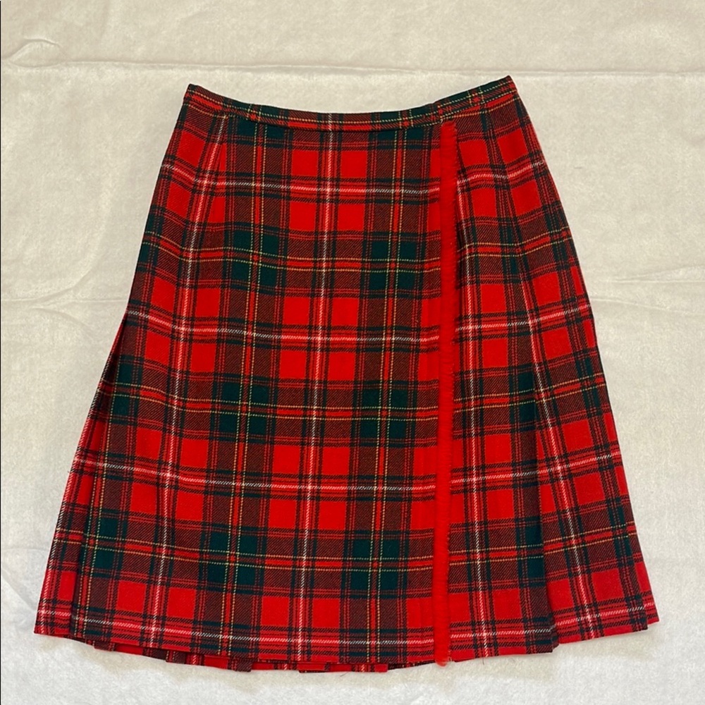 Vintage Pendleton Skirt Red Plaid 8 Wool Kilt Pleated Wrap Tartan Ladies Fringe